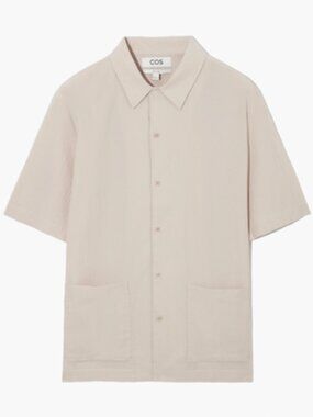 COS Beige Seersucker Cotton Short-Sleeved Shirt in Large
